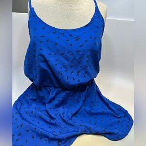 City Streets Cobalt Blue Top with Black Bird Print